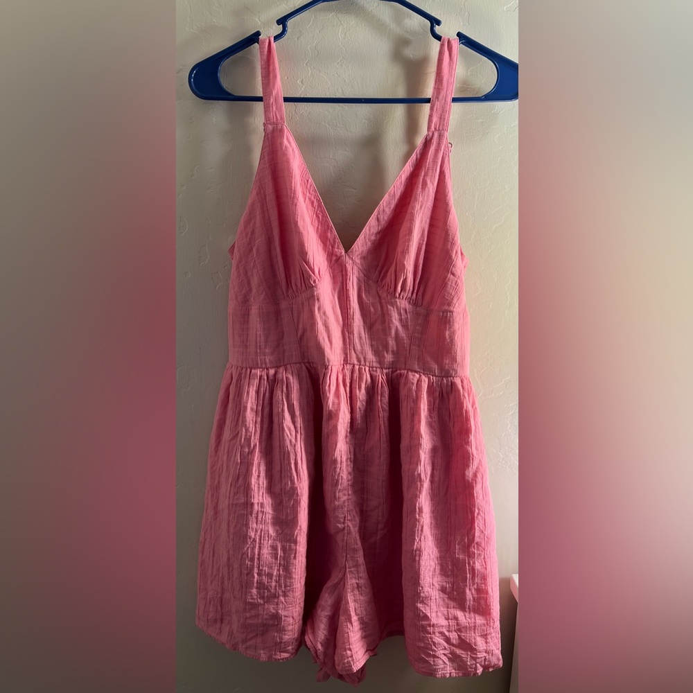 American Eagle Vibrant Pink V-Neck Romper